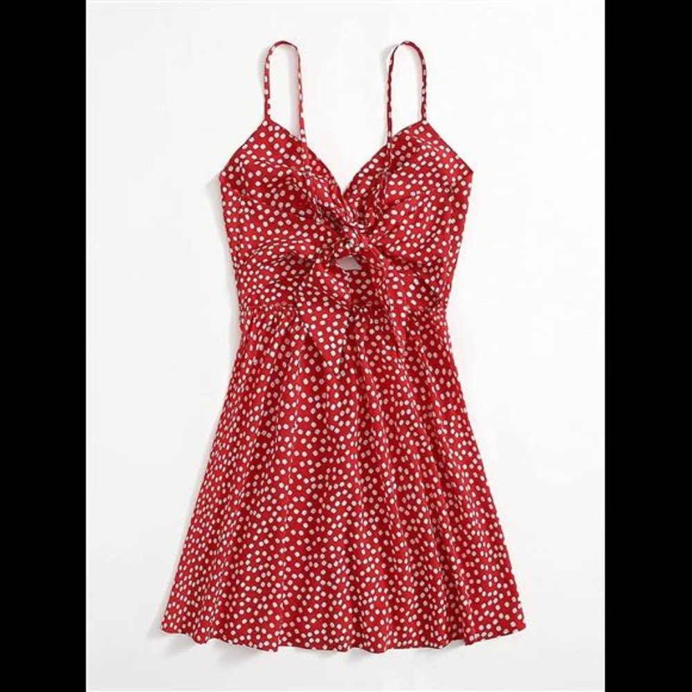 Women's Floral Print Cut Out Front Mini A Line Flared Cami Dress